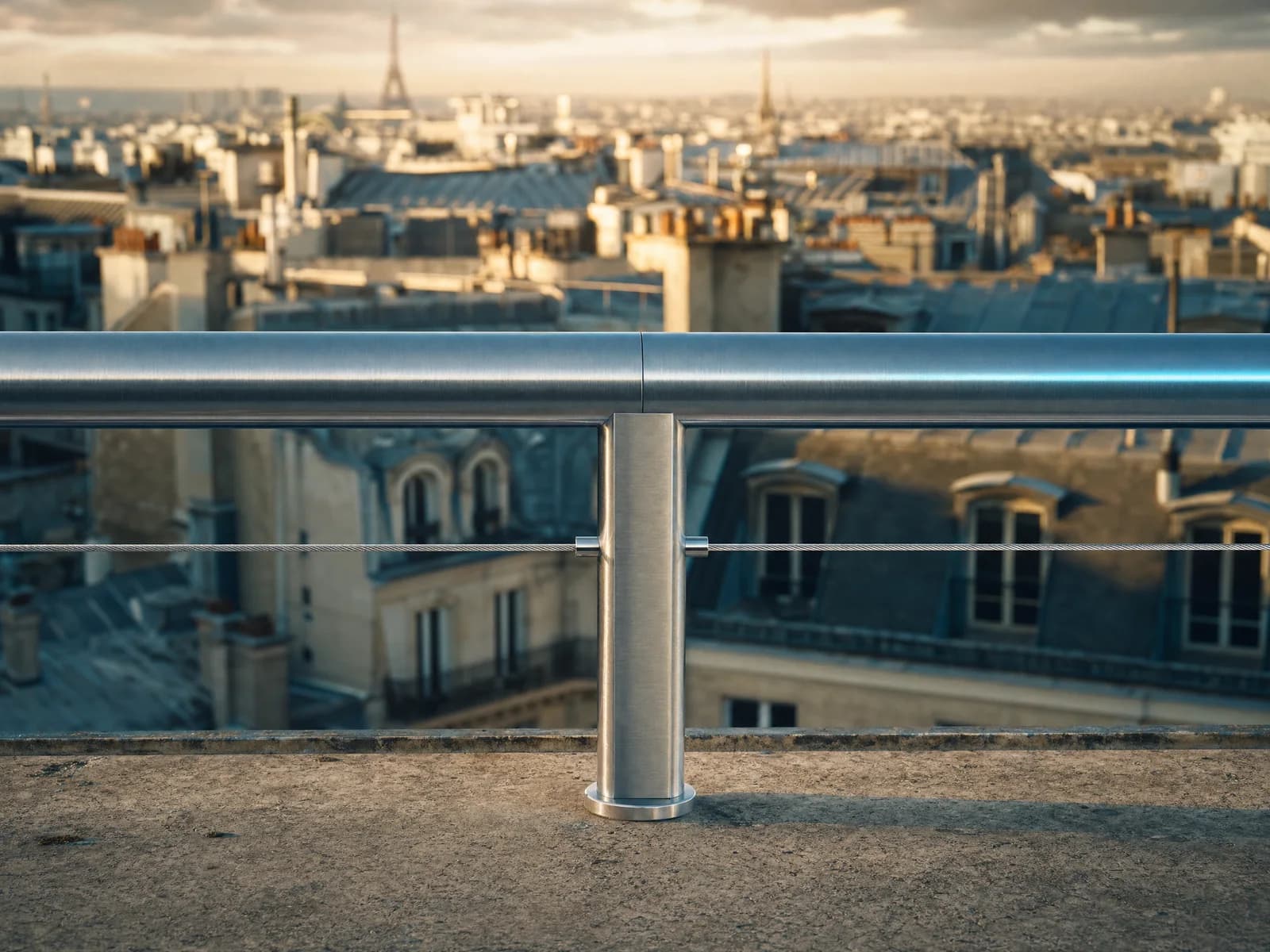 Garde-corps acier brossé sur balcon Haussmann