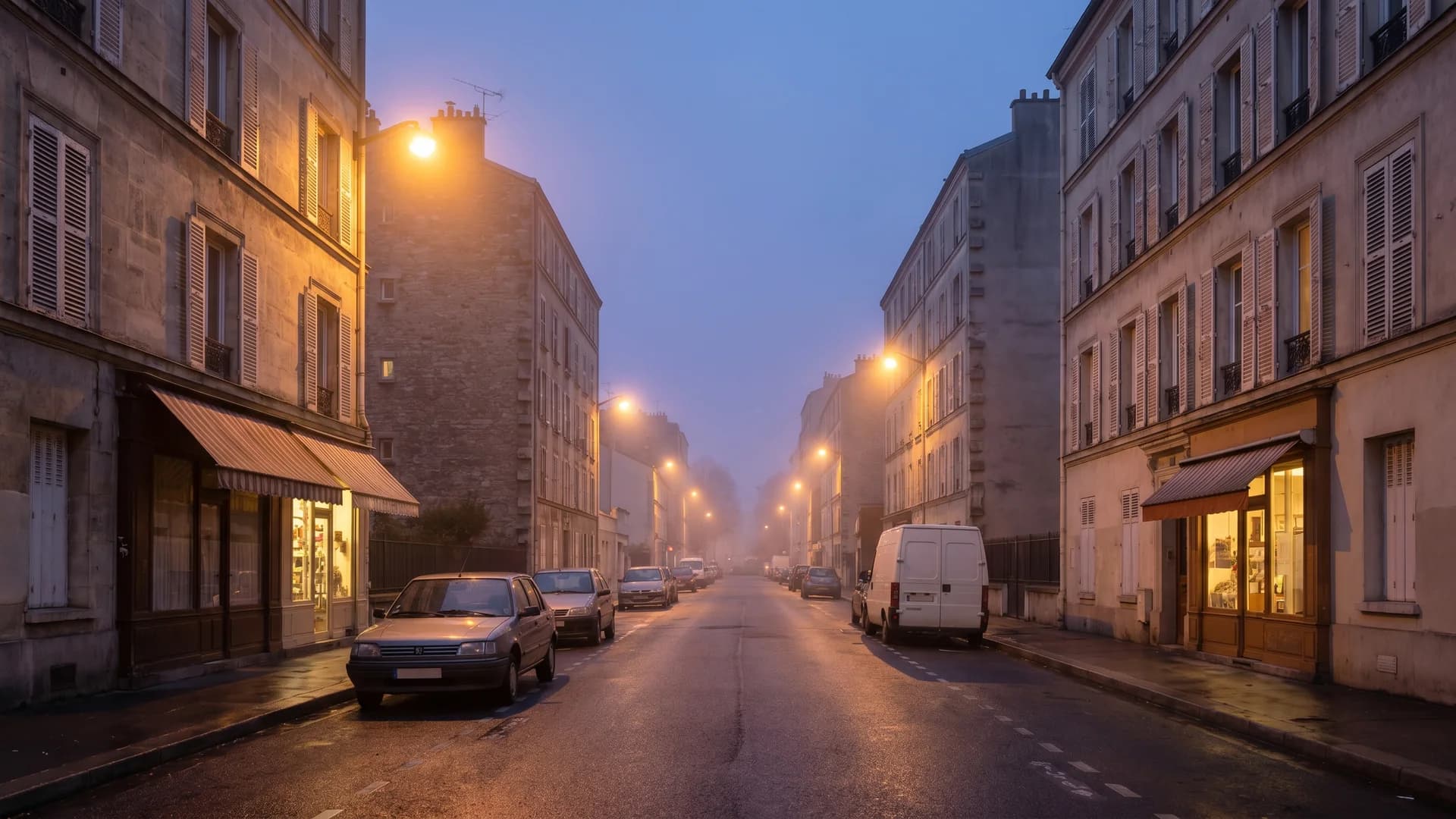 Clichy (92) — rue résidentielle blue hour